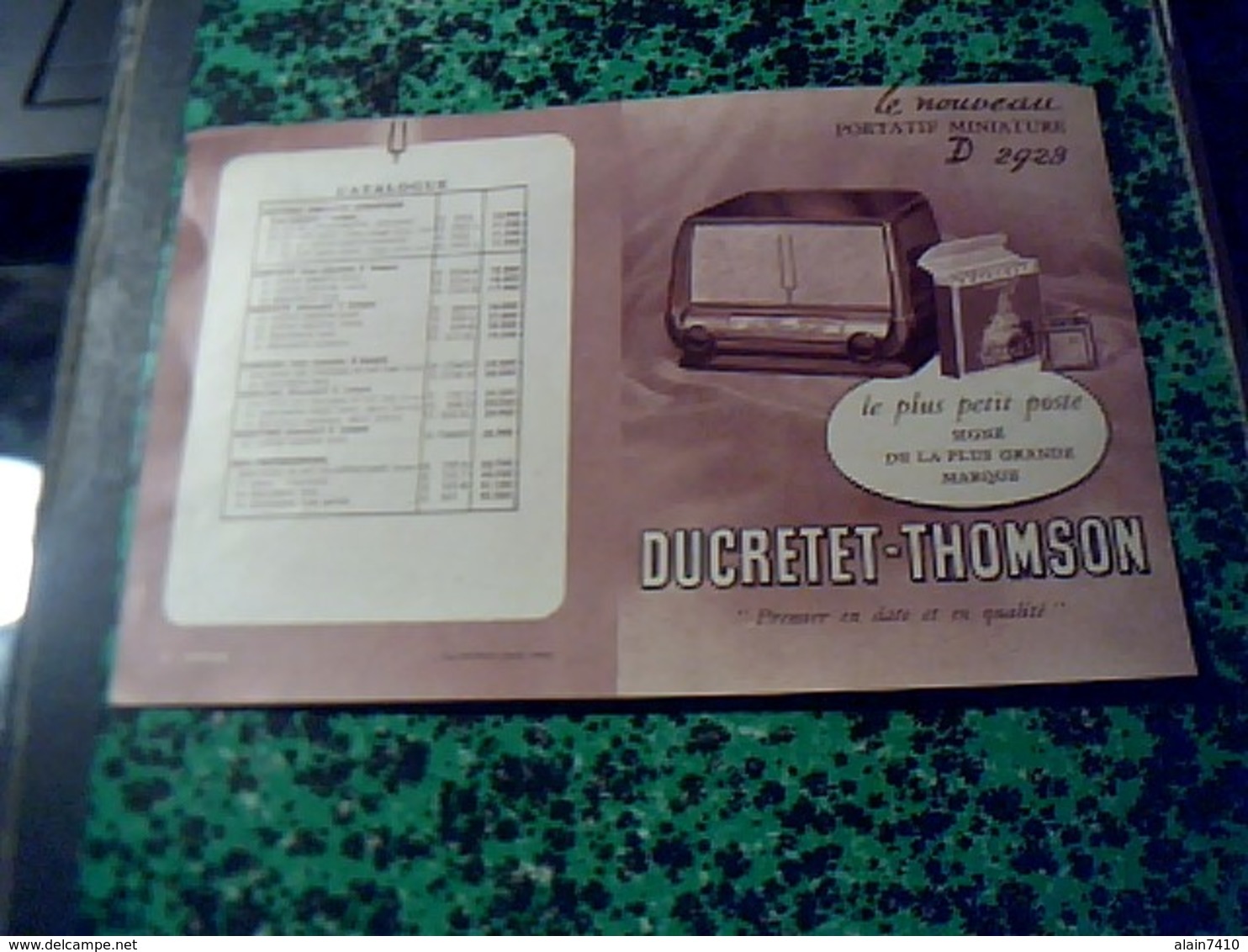 Publicité   Tract TSF Radio POSTE Portatif  Miniature   DUCRETET THOMSON //D 2923 Choix De Coloris  Annee  1950 - Publicités