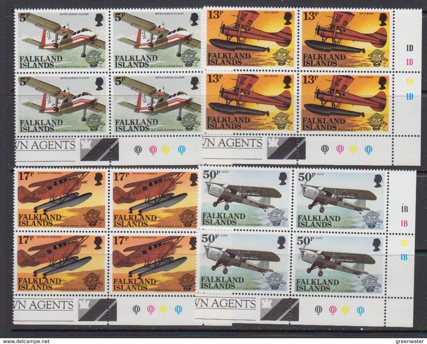 Falkland Islands 1983 Bicentenary Of Manned Flight  4v  Bl Of 4 (corner) ** Mnh (41777A) - Falklandeilanden