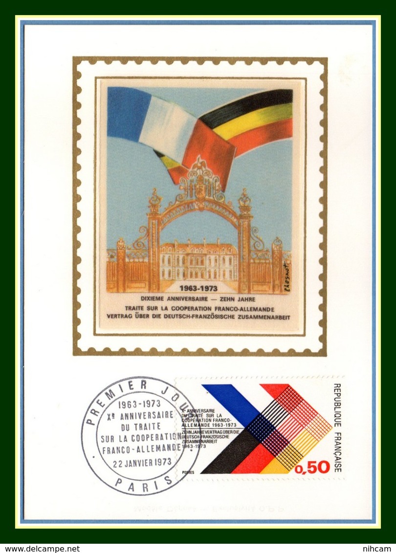 Carte Maximum Silk Soie France N° 1739 Emission Commune France Allemagne 1973 - Emisiones Comunes