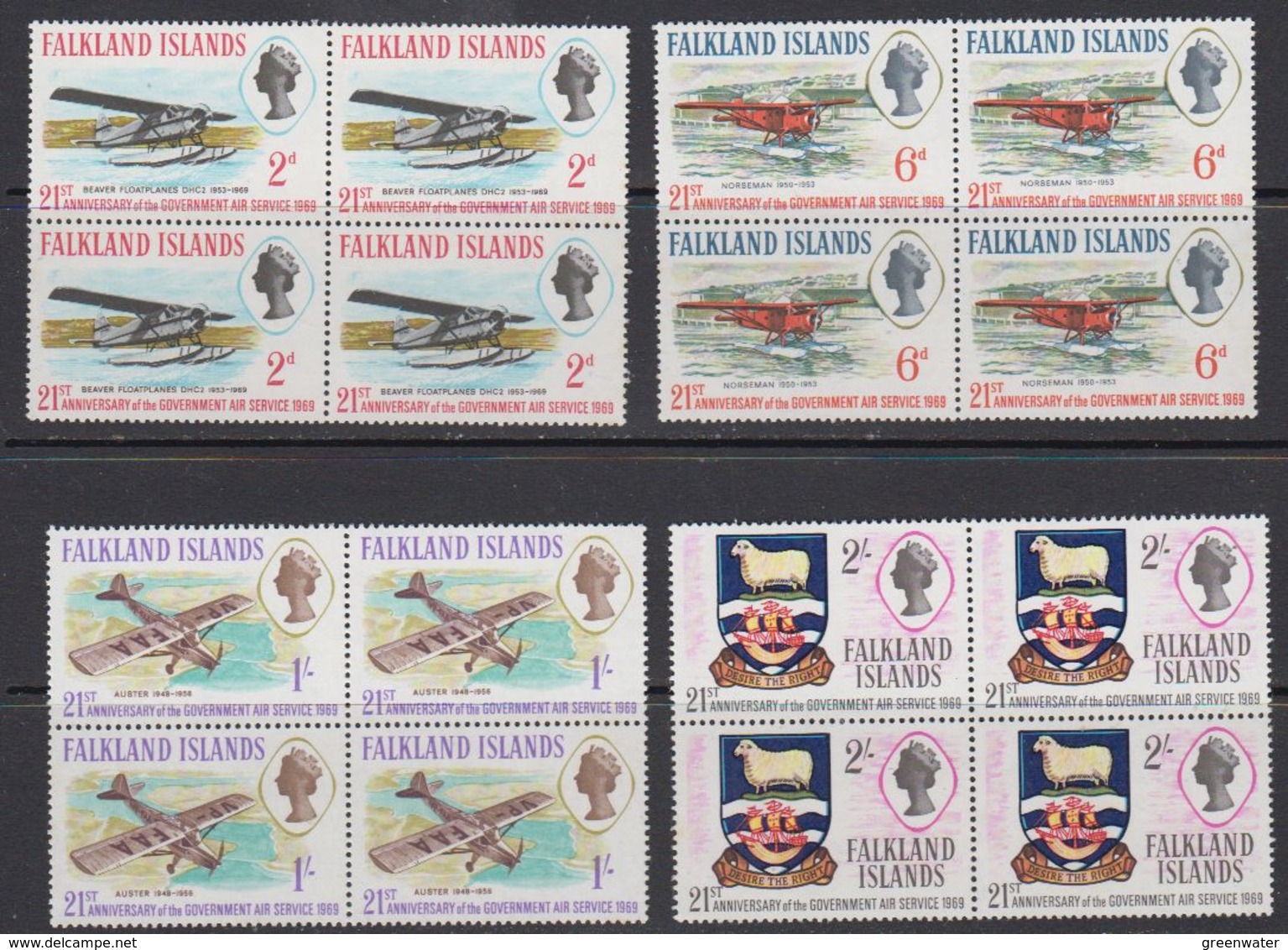 Falkland Islands 1969 Government Air Service 4v  Bl Of 4 ** Mnh (41477B) - Falklandeilanden