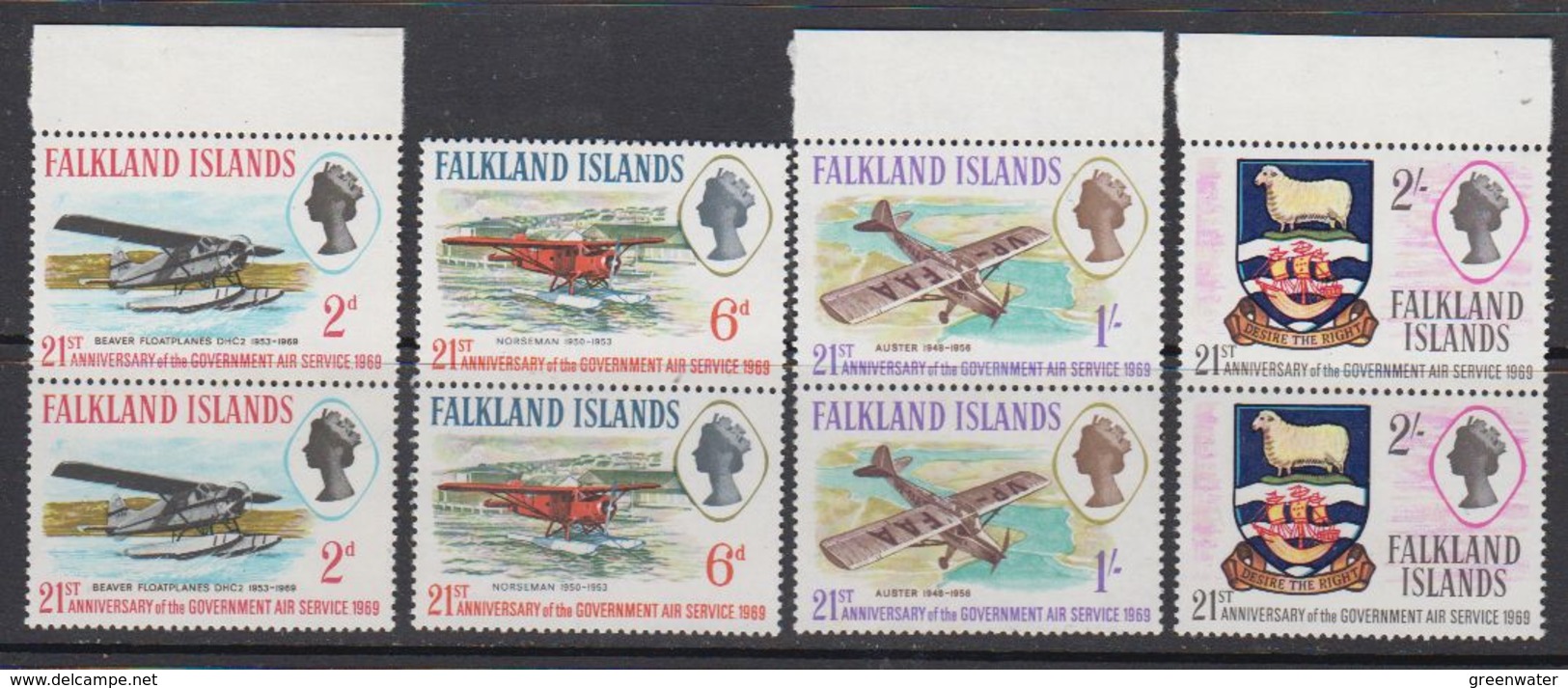 Falkland Islands 1969 Government Air Service 4v (pair) ** Mnh (41477F) - Falklandeilanden