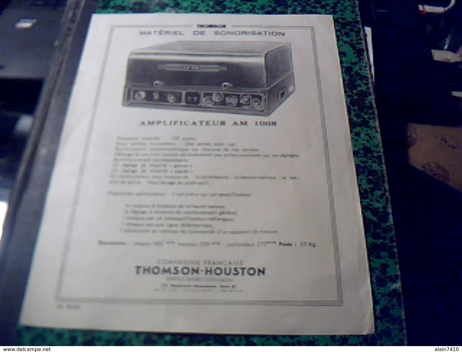 Publicité  Affiche 21 X  28 Cm Env.  Materiel De Sonorisation THOMSON   HOUSTON  Aplificateur AM 1008 Annee 0 - Publicités