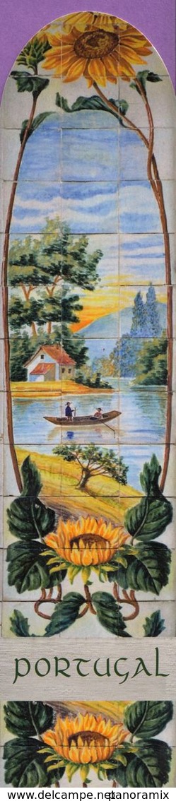 Marque-page °° Portugal - Azulejos Pêcheurs Et Paysage - Haut Arrondi 5x20 - Marque-Pages