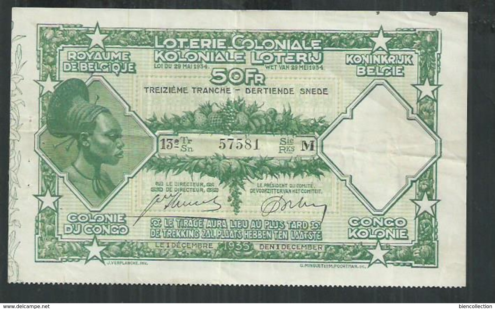 Billet De La Loterie Coloniale Du Royaume De Belgique - Billets De Loterie