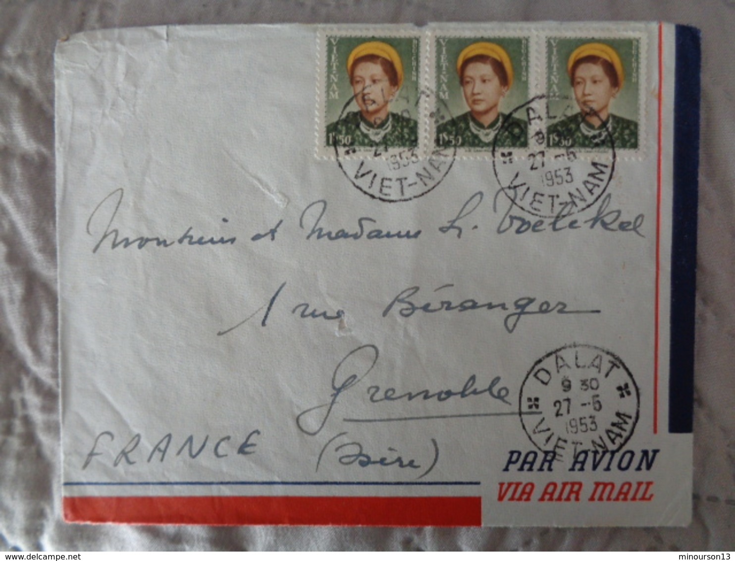1953 - LETTRE AVEC 3 TIMBRES IMPERATRICE NAM PHUONG - Viêt-Nam