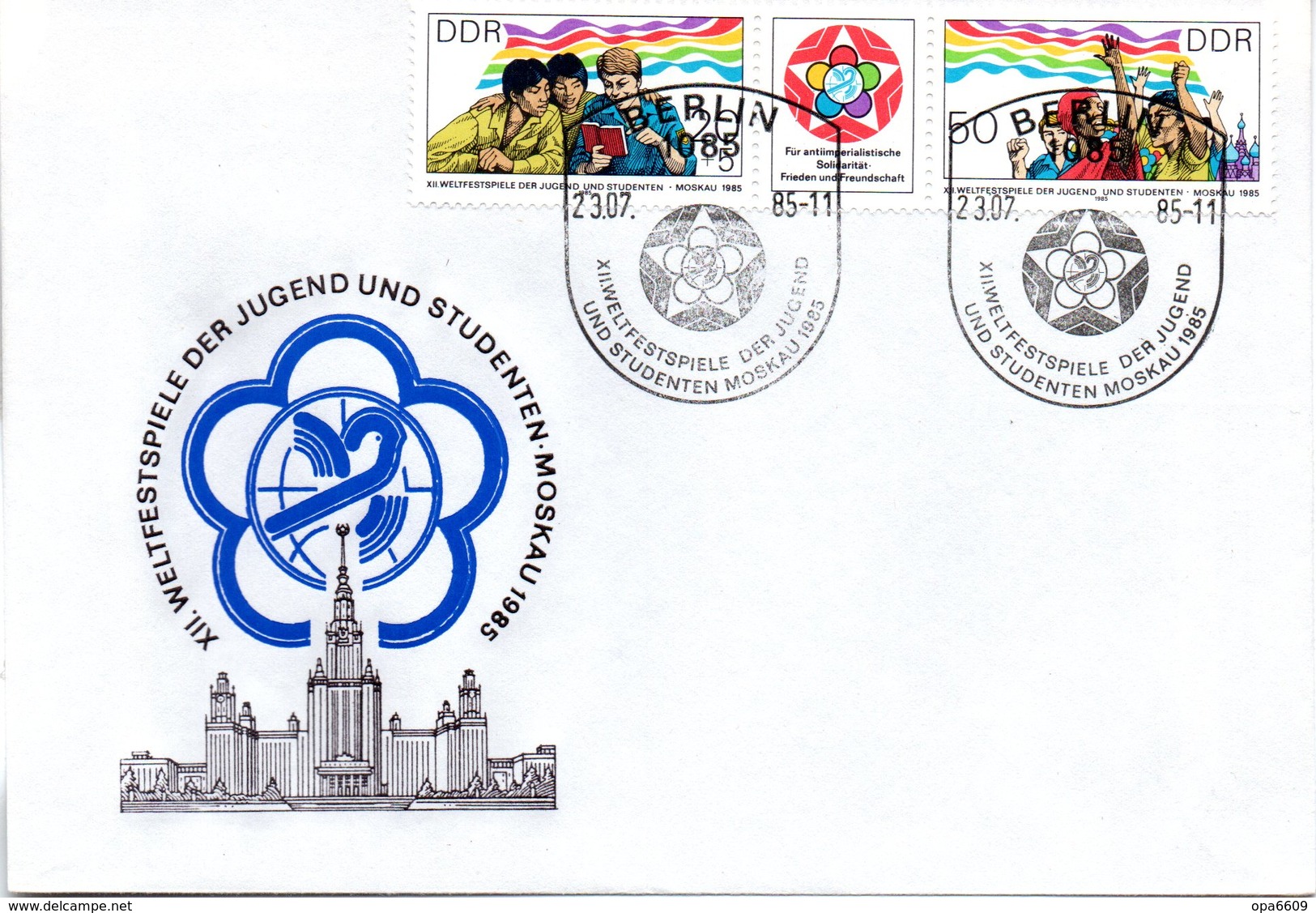 DDR Schmuck-FDC Mi 2959/60 "XII.Weltfestspiele Der Jugend Und Studenten, Moskau", ESSt BERLIN, 23.7.1985 - Autres & Non Classés