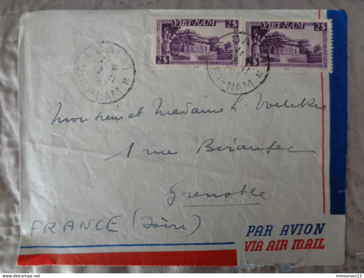 1953 - LETTRE AVEC 2 TIMBRES DE HUE - Viêt-Nam