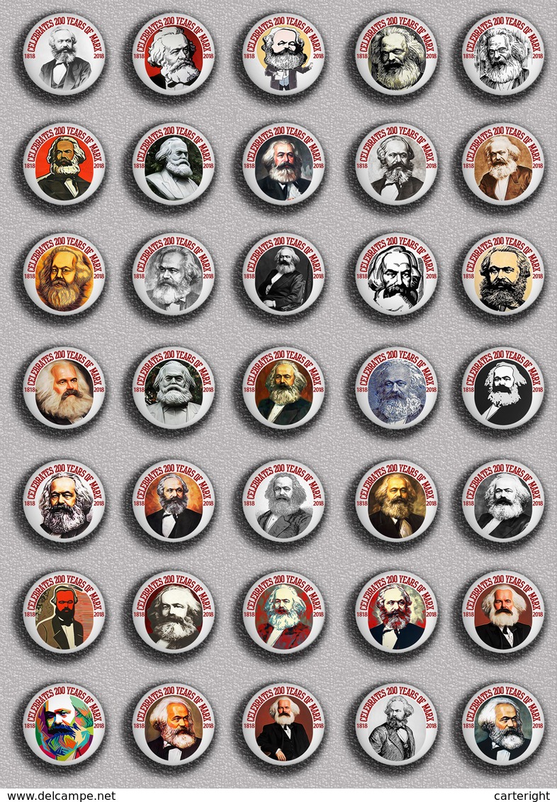 35 X Karl Marx 200 Years BADGE BUTTON PIN SET 1 (1inch/25mm Diameter) - Berühmte Personen