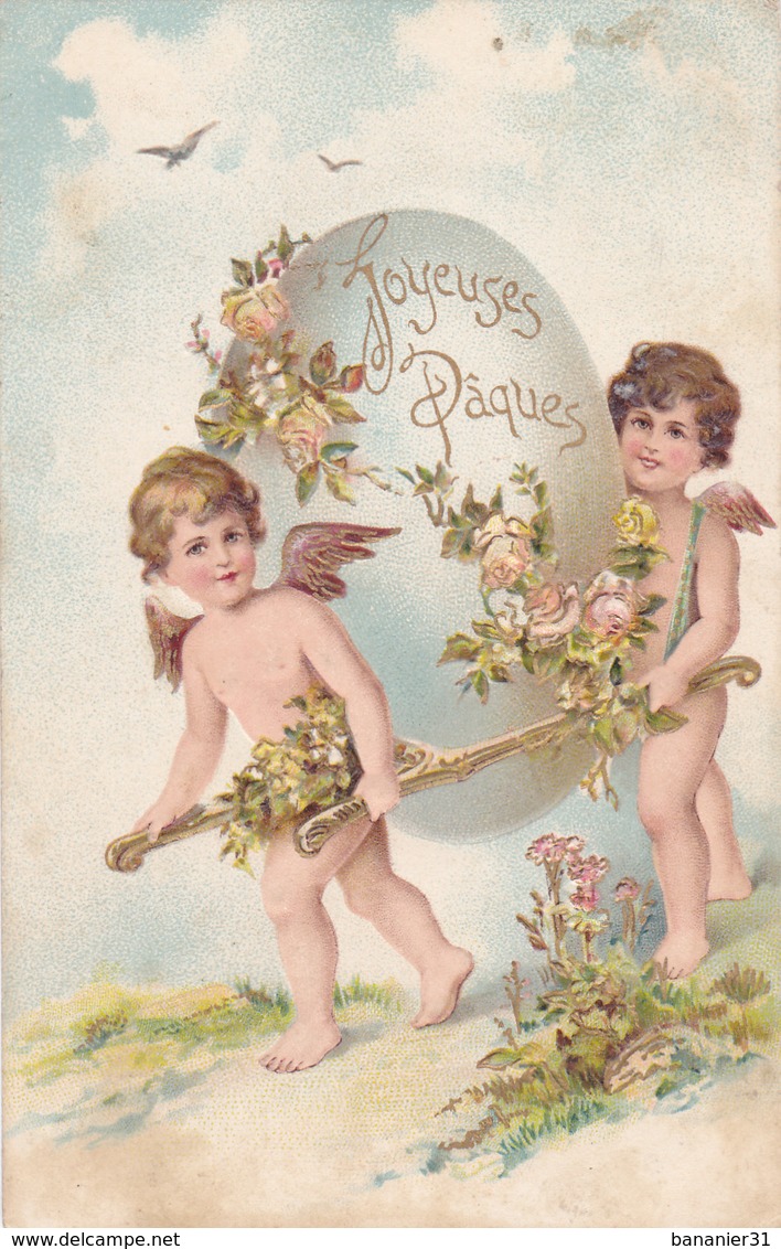 CPA ANGES JOYEUSES PAQUES OEUF ANGELOTS 1911 Enfants Ange - Femmes