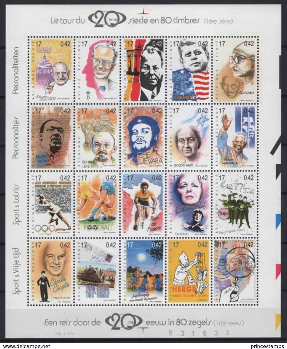 Belgium - Belgique (1999) Yv. 2855/74 /  Mandela - Pope - Luther King - Beatles - Gandhi - Lenin - Chaplin - Tintin - Nobel Prize Laureates