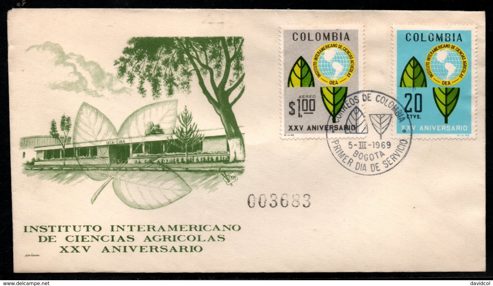 COLOMBIA- KOLUMBIEN - 1969.FDC/SPD. INTER-AMERICAN INSTITUTE OF AGRICULTURAL SCIENCES - Colombia