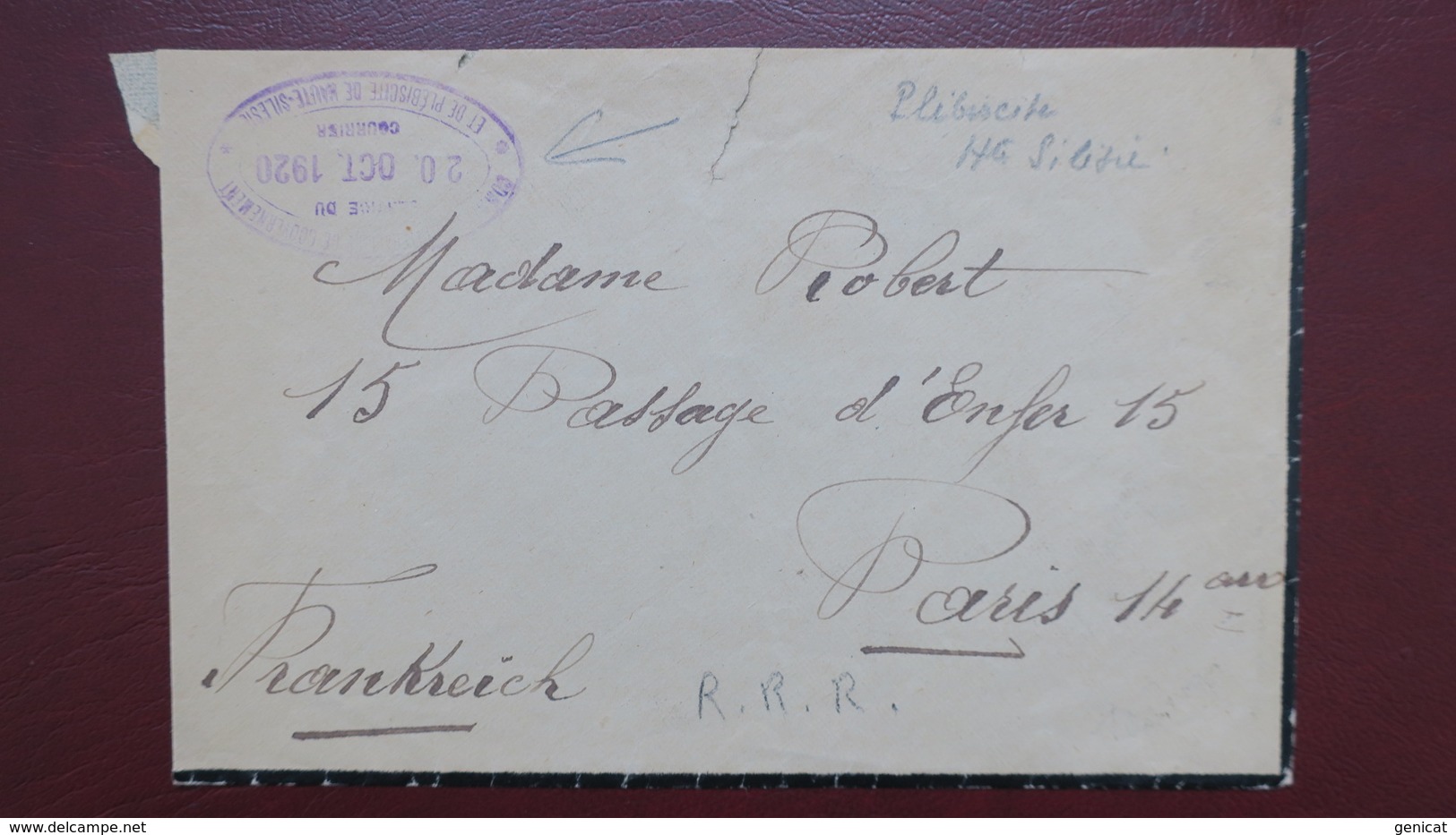 Lettre En Franchise Cachet Commission Gouvernement Plébiscite De Haute Silesie Service Courrier 20 Octobre 1920 - WW I