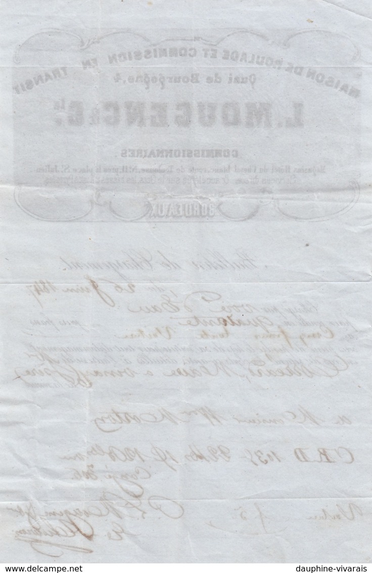 BULLETIN DE CHARGEMENT 1847 POUR VINAY ISERE - MAISON DE ROULAGE  MOULENC A BORDEAUX  GIRONDE - Transports