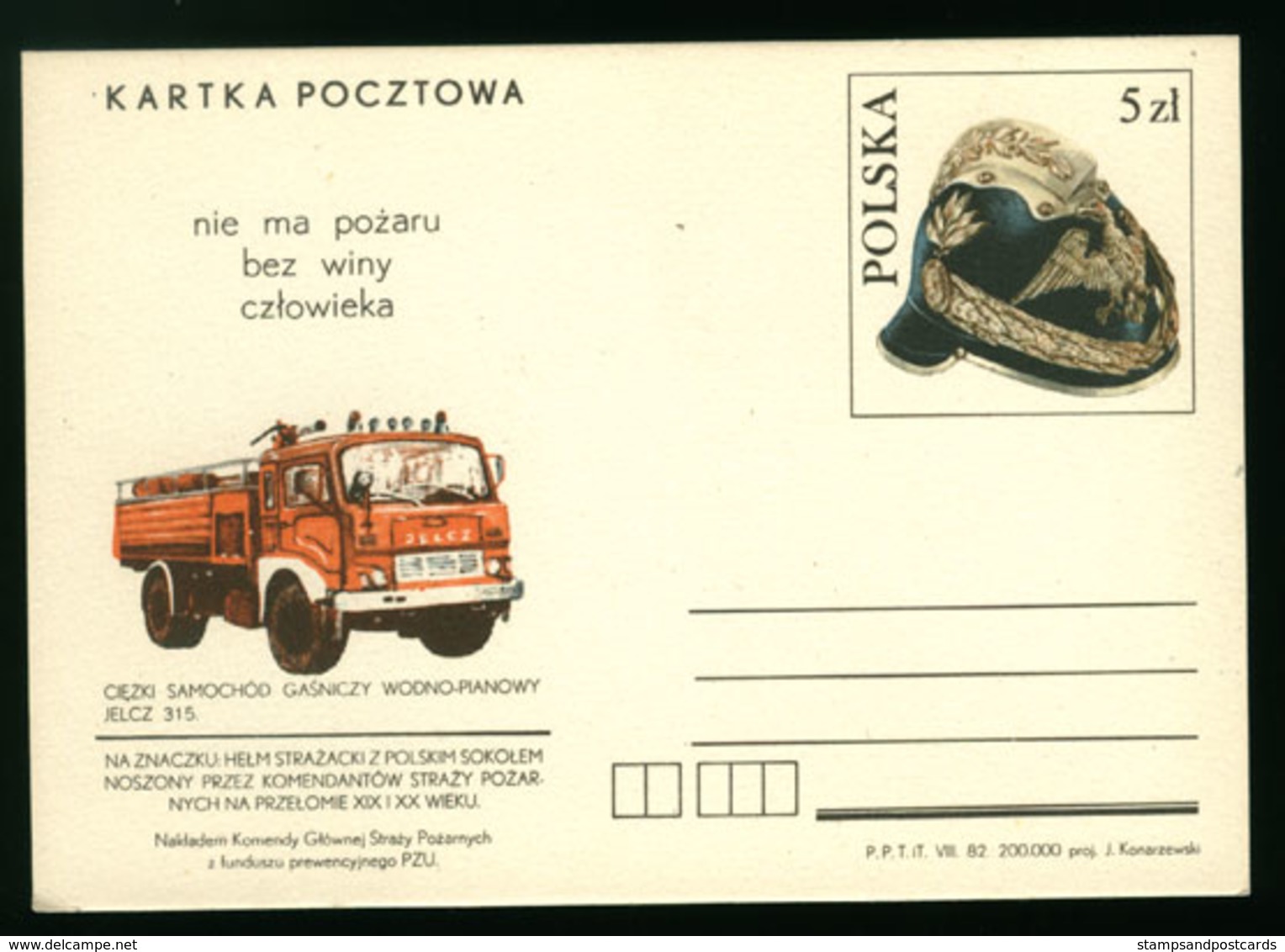 Pologne Entier Postale Sapeurs-Pompiers Camion Poland Firefighters Truck Postal Stationery - Sapeurs-Pompiers