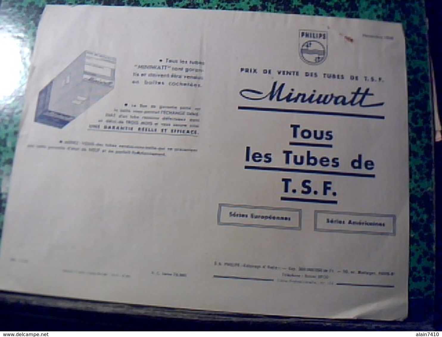 Publicité   Accessoire Tsf Postes A Lampe Tube TSF  Miniwatt  PHILIPS    Annee1948 - Publicités