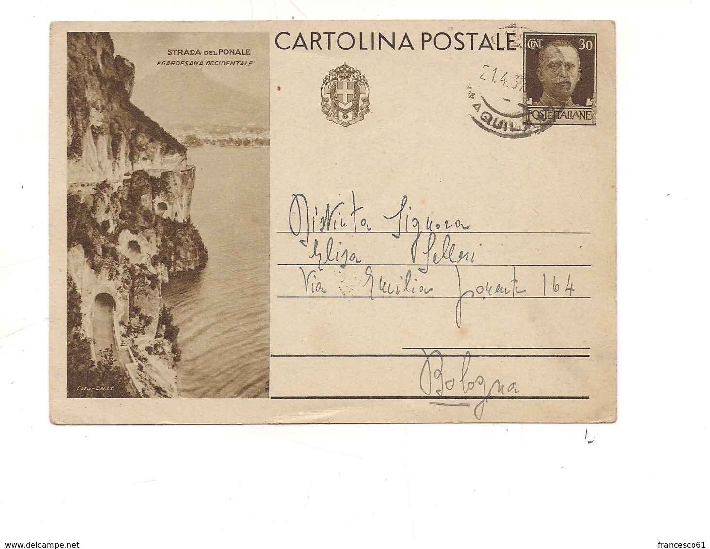 2796) Intero Postale Turistica 30c STRADA PONALE 1937 2^ TIRATURA - Interi Postali