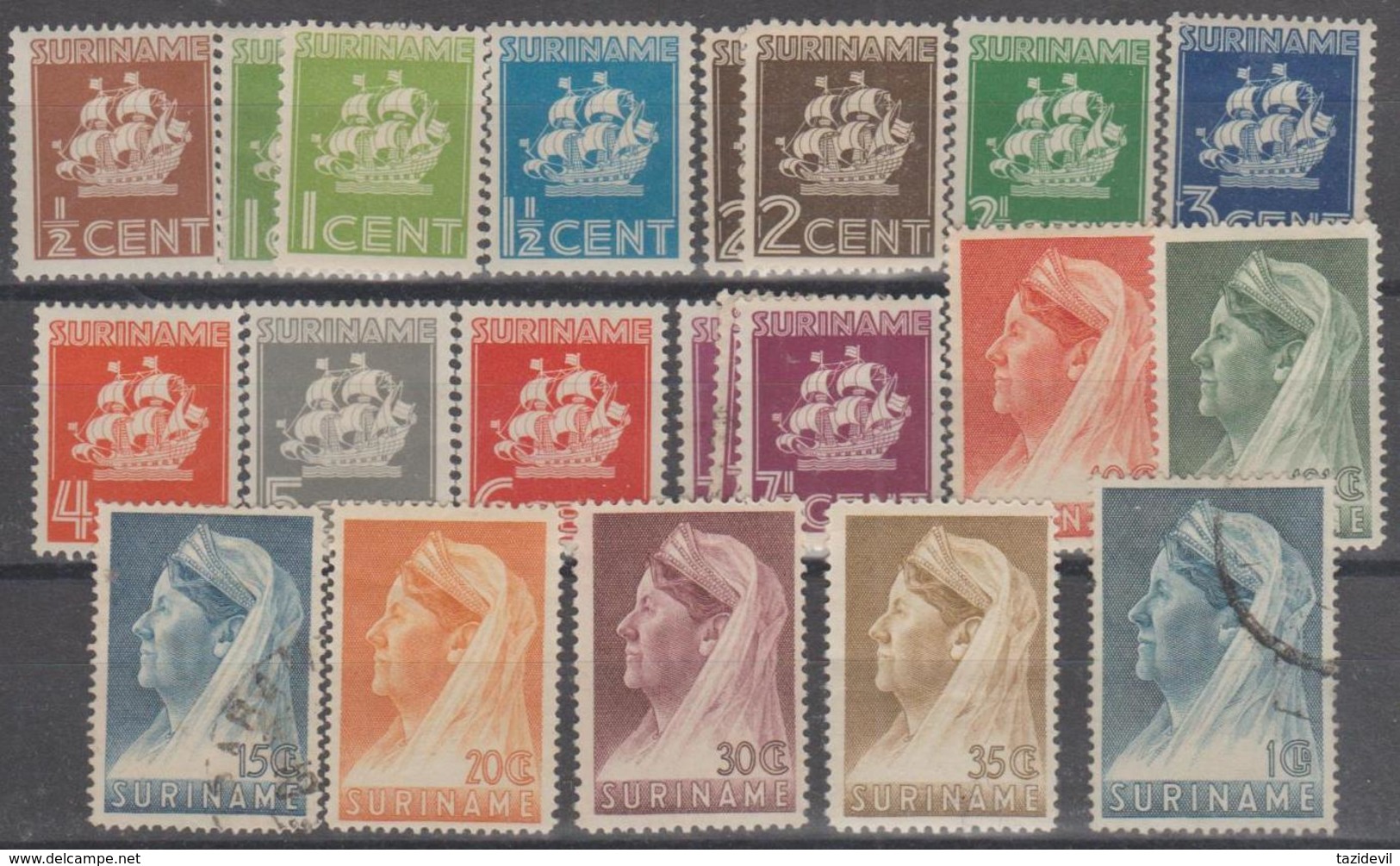 SURINAM - 1936-41 Part Set Of Ships And Queen Wilhelmina, Between Scott 142-160. Mixed Mint And Used - Surinam ... - 1975