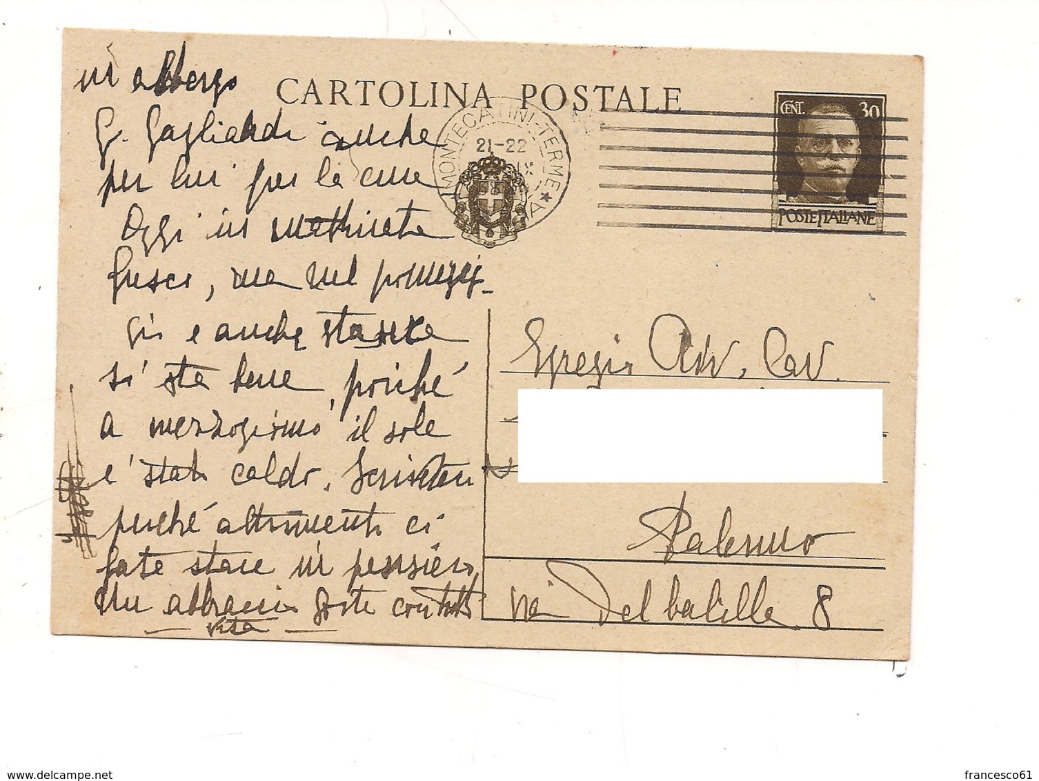 2829) Intero Postale Annullo Meccanico Targhetta 1938 Prova MONTECATINI TERME - Storia Postale