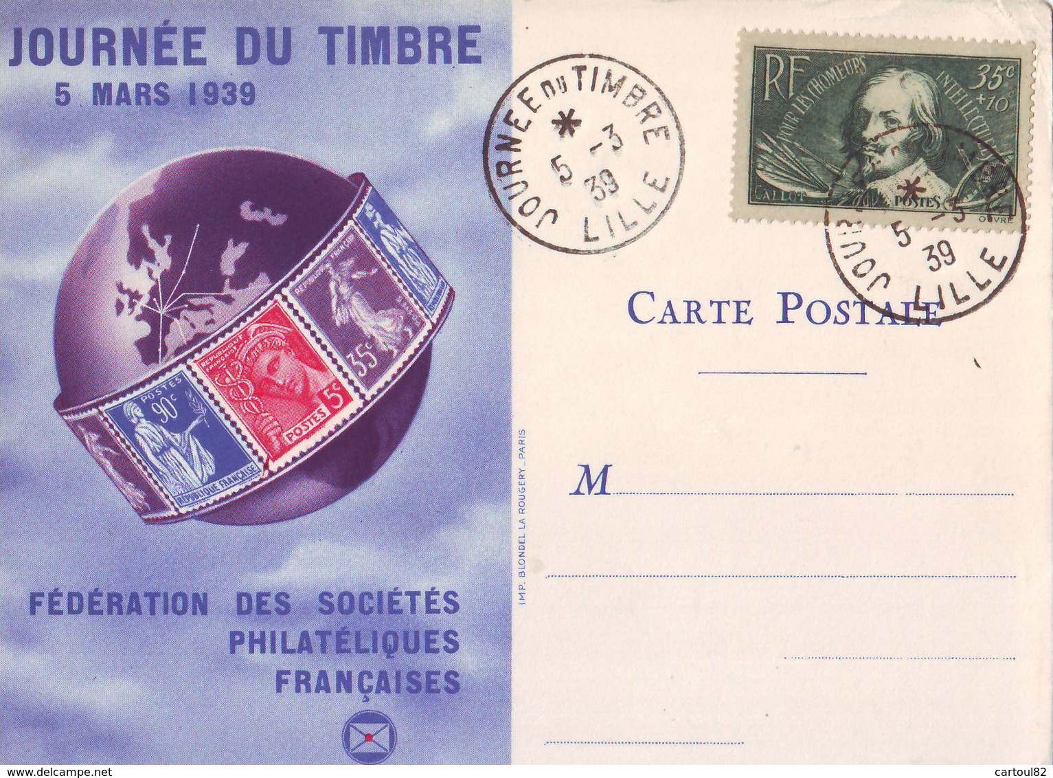 320 H  Journée Du Timbre Lille 1939  Très Bel état - Stamp's Day