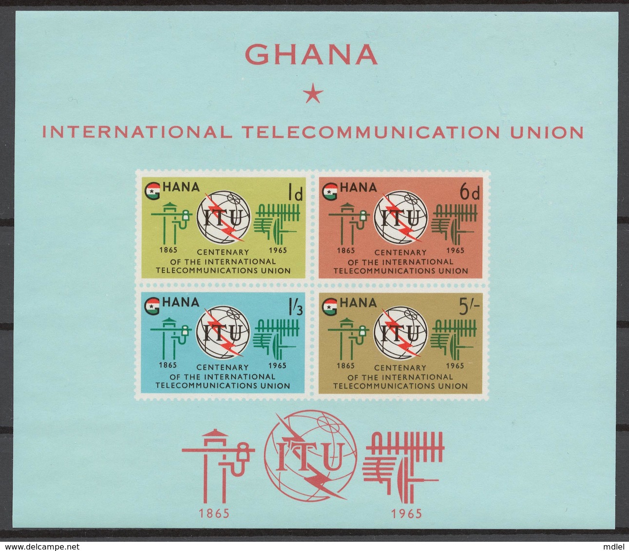 Ghana 1965 Mi# 210-13+ Bl.17** ITU CENTENARY - Ghana (1957-...)