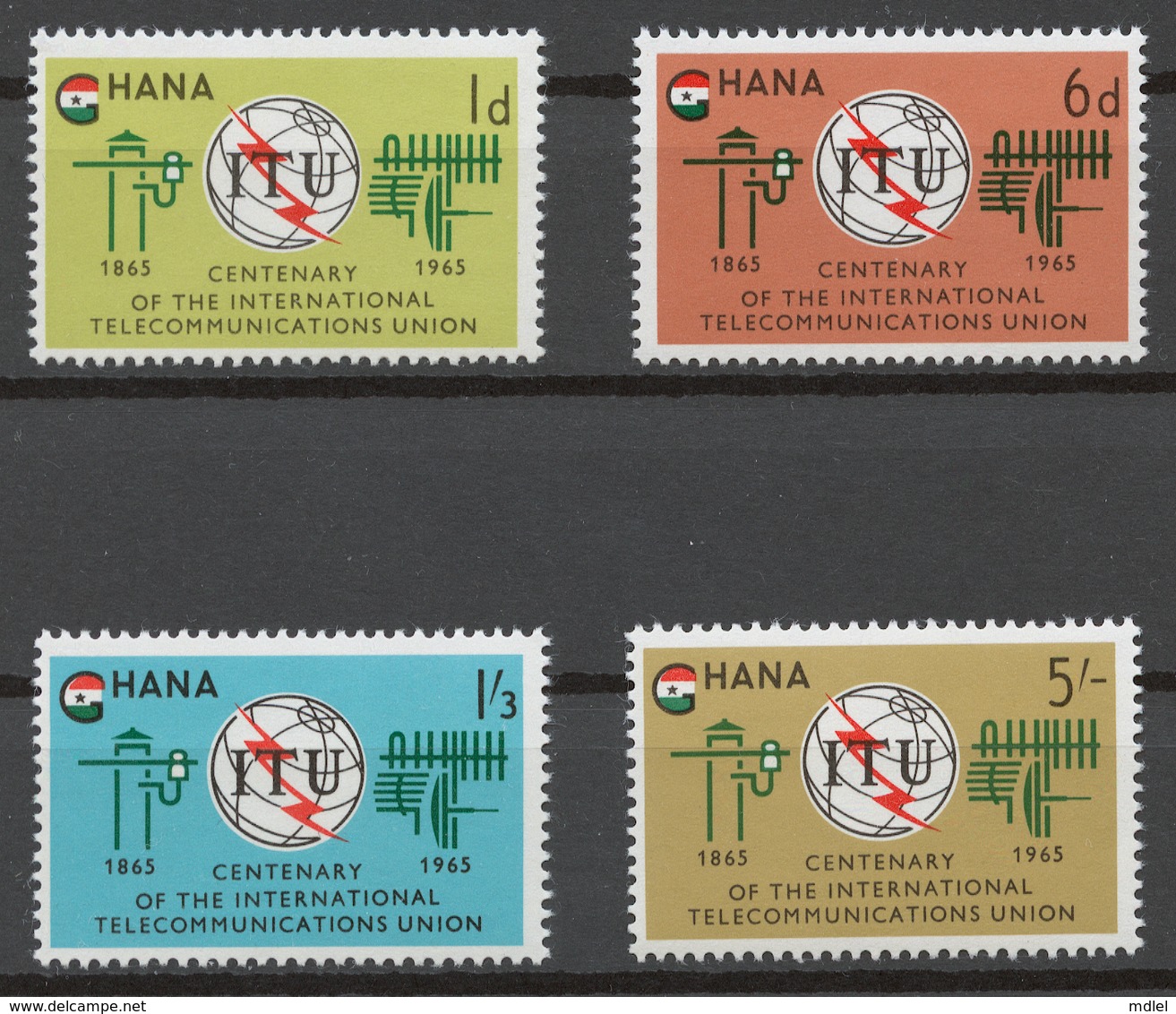 Ghana 1965 Mi# 210-13+ Bl.17** ITU CENTENARY - Ghana (1957-...)