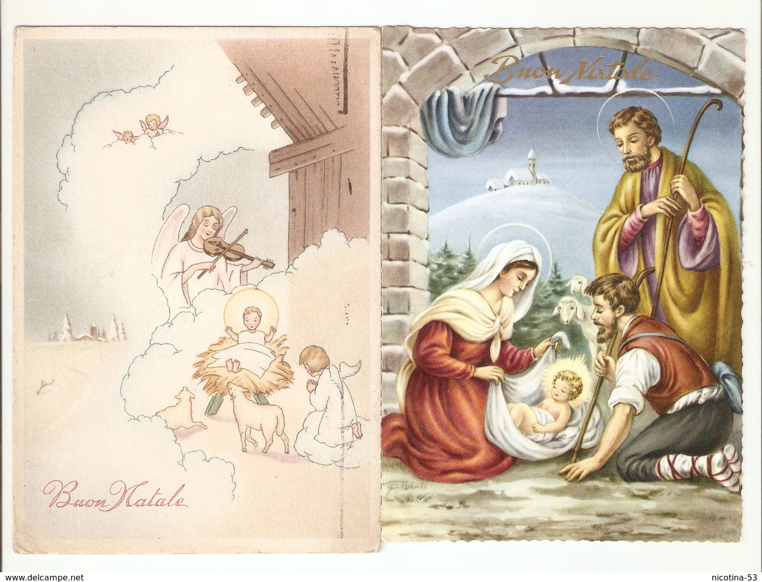 CT--2690-- 2 CARTOLINE - BUON NATALE-ANGELO CON VIOLINO-ANGELI-AGNELLINI-GESU BAMBINO-ANNI 1947/61 - Altri & Non Classificati