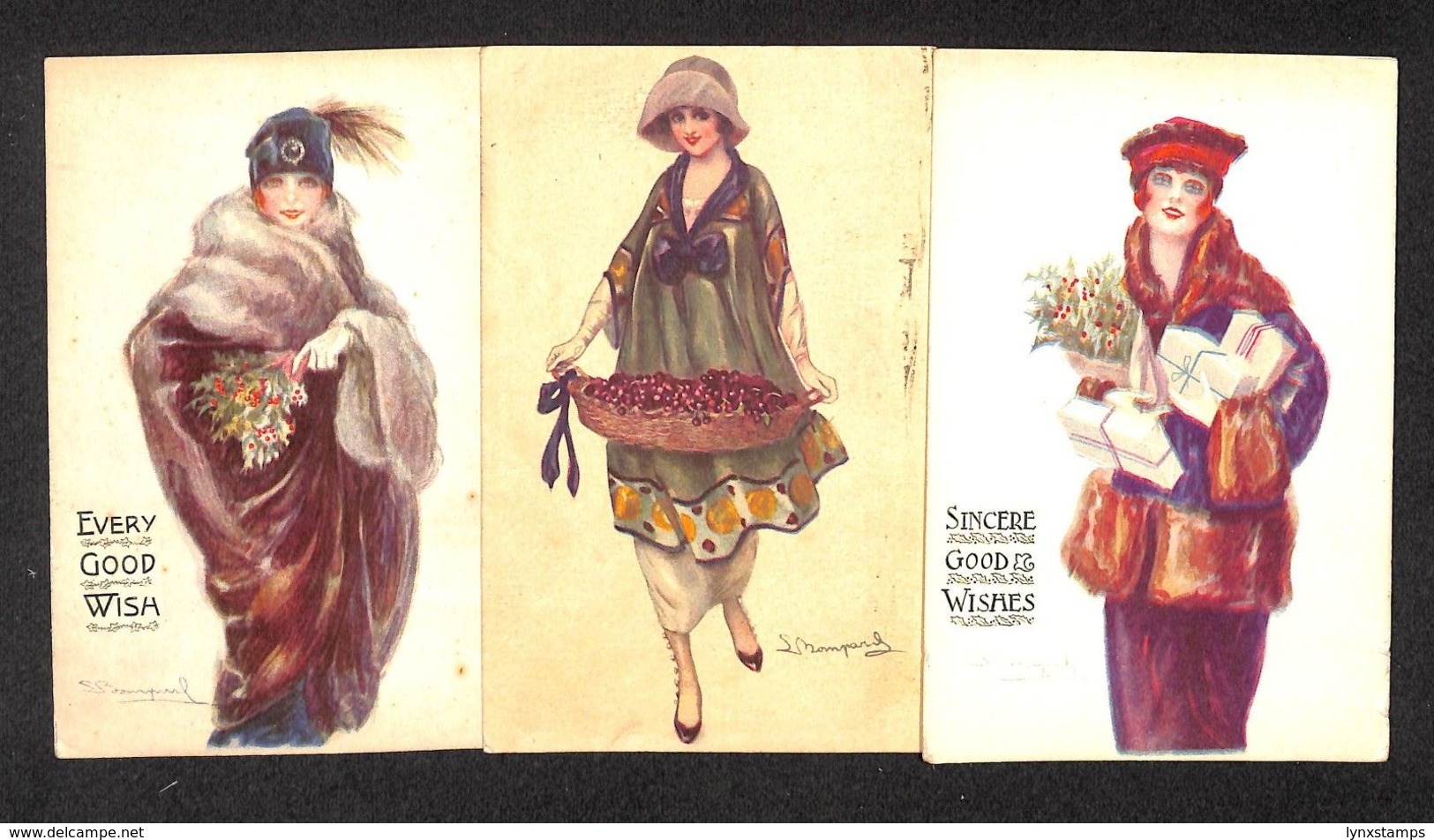 Bompard Artist Signed Glamour Ladies Rare Lot 3 Vintage Postcards - 5 - 99 Cartes