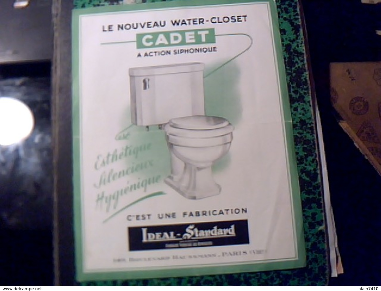 Publicité   Ancienne Tract WATER CLOSET  Cadet A  Action Syphonique IDEAL STANDART  A Paris Bd Haussmann Annee 50/60 - Publicités