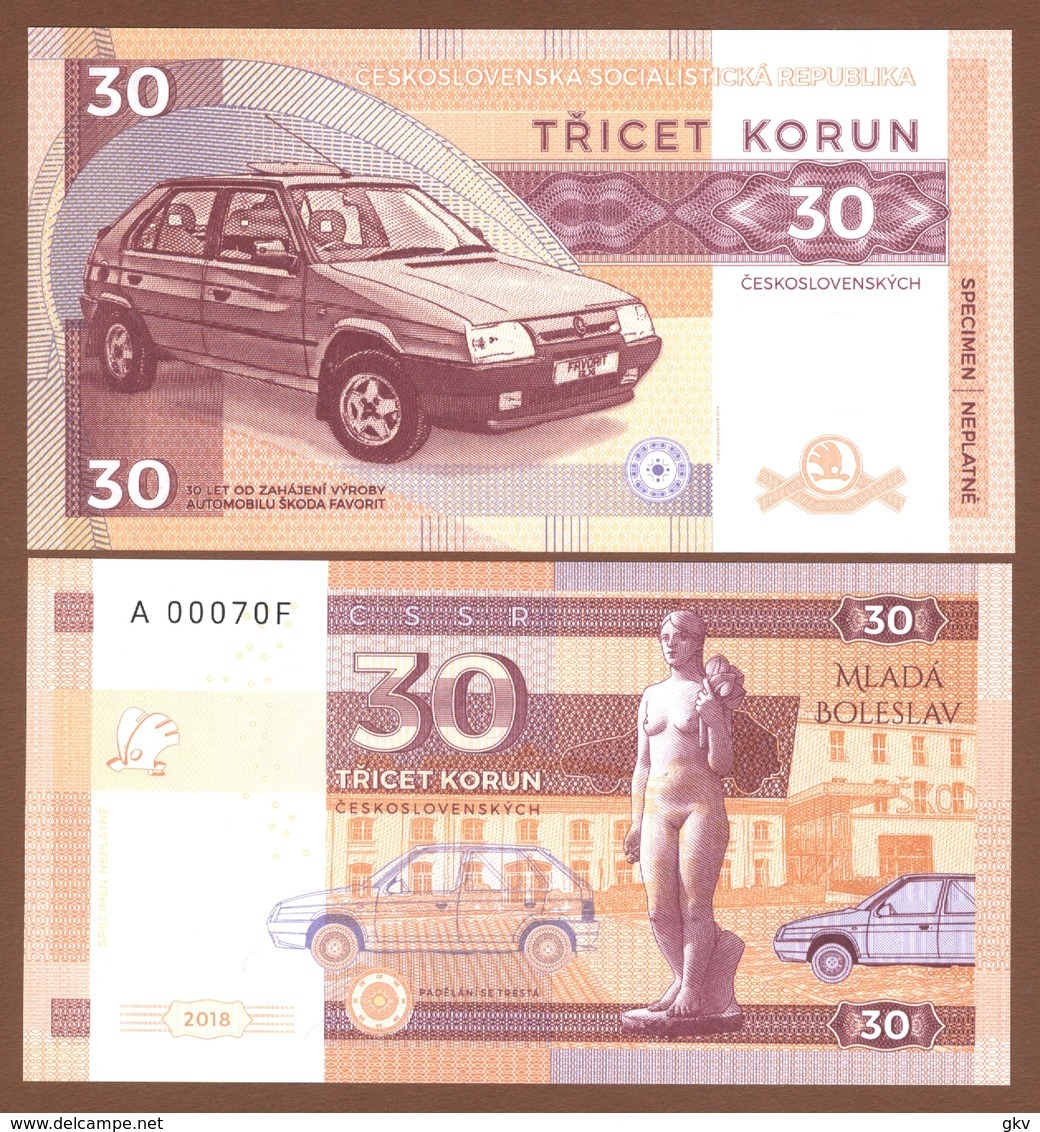 CZECHOSLOVAKIA 30 Korun 2018 UNC. 30th Anniversary Of Skoda Favorit. Private Essay. Specimen. - Autres & Non Classés