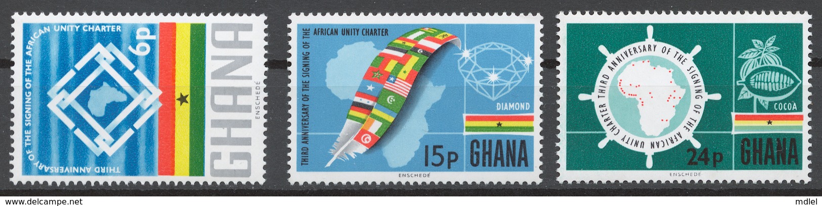 Ghana 1966 Mi# 266-68** SIGNING OF THE AFRICAN UNITY CHARTER, 3rd ANNIV. - Ghana (1957-...)