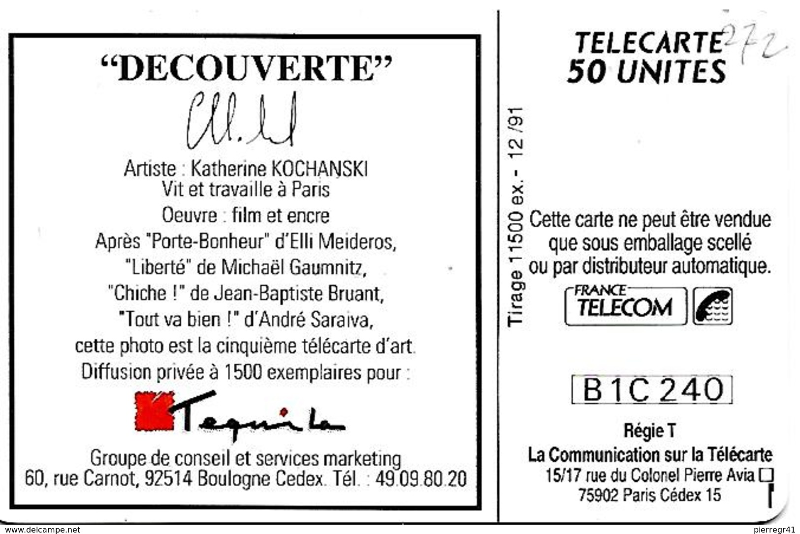 CARTE-n-PUCE-PRIVEE-PUBLIC- 50U-GEM-12/91-EN 272-TEQUILA-TABLEAU De KOCHANSKI-UTILISE--TBE LUXE - 50 Eenheden