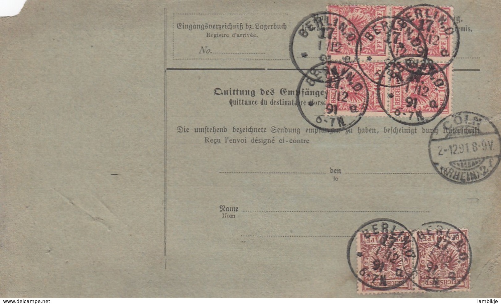 Deutsches Reich Paketkarte 1891 - Briefe U. Dokumente