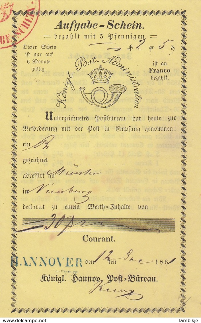 Deutschland Aufgabeschein 1861 - Briefe U. Dokumente