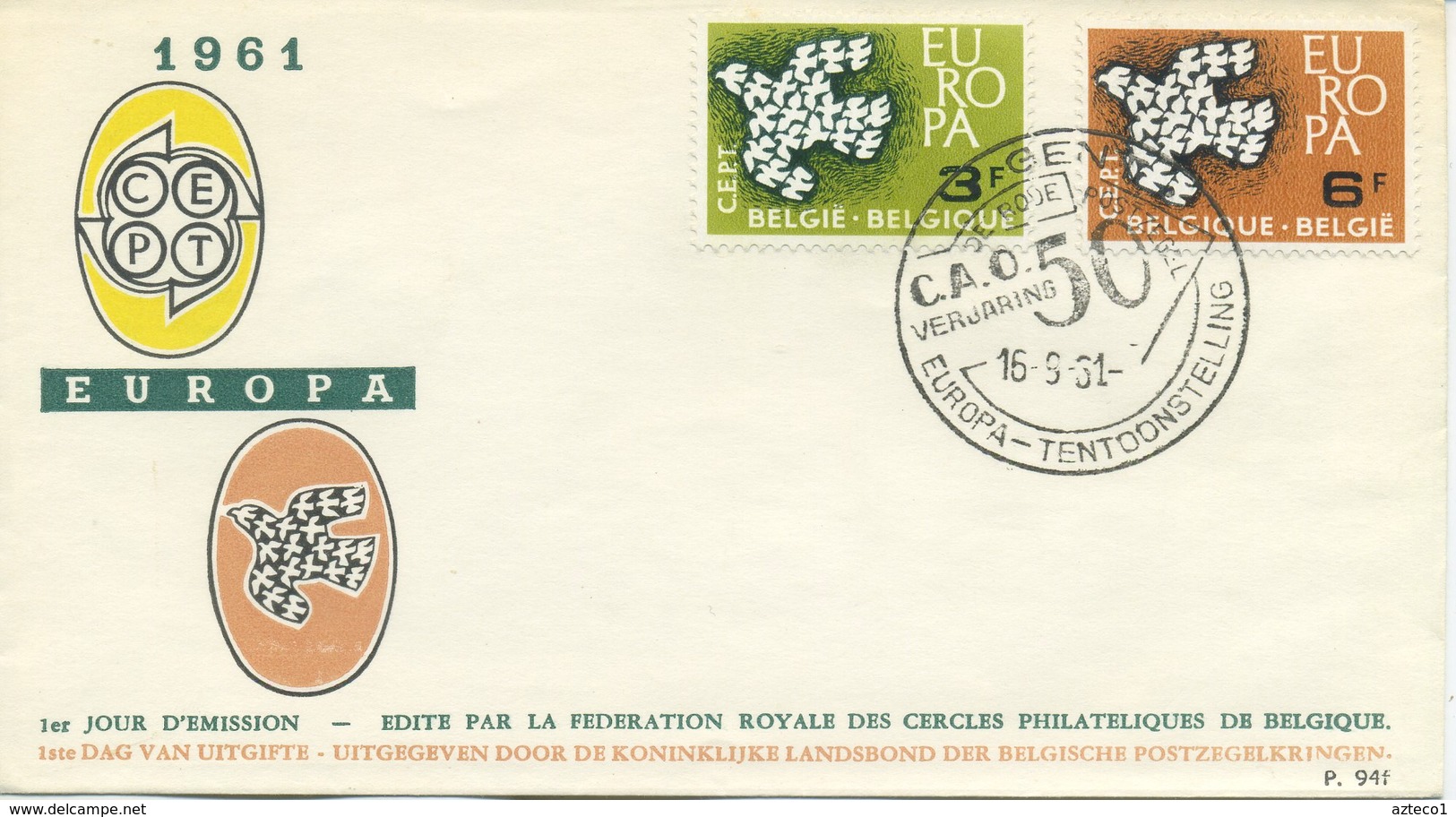 BELGIO - FDC EDITIONS RODAN 1961 - EUROPA UNITA - CEPT - SPECIAL CANCEL  GENT - 1961-1970