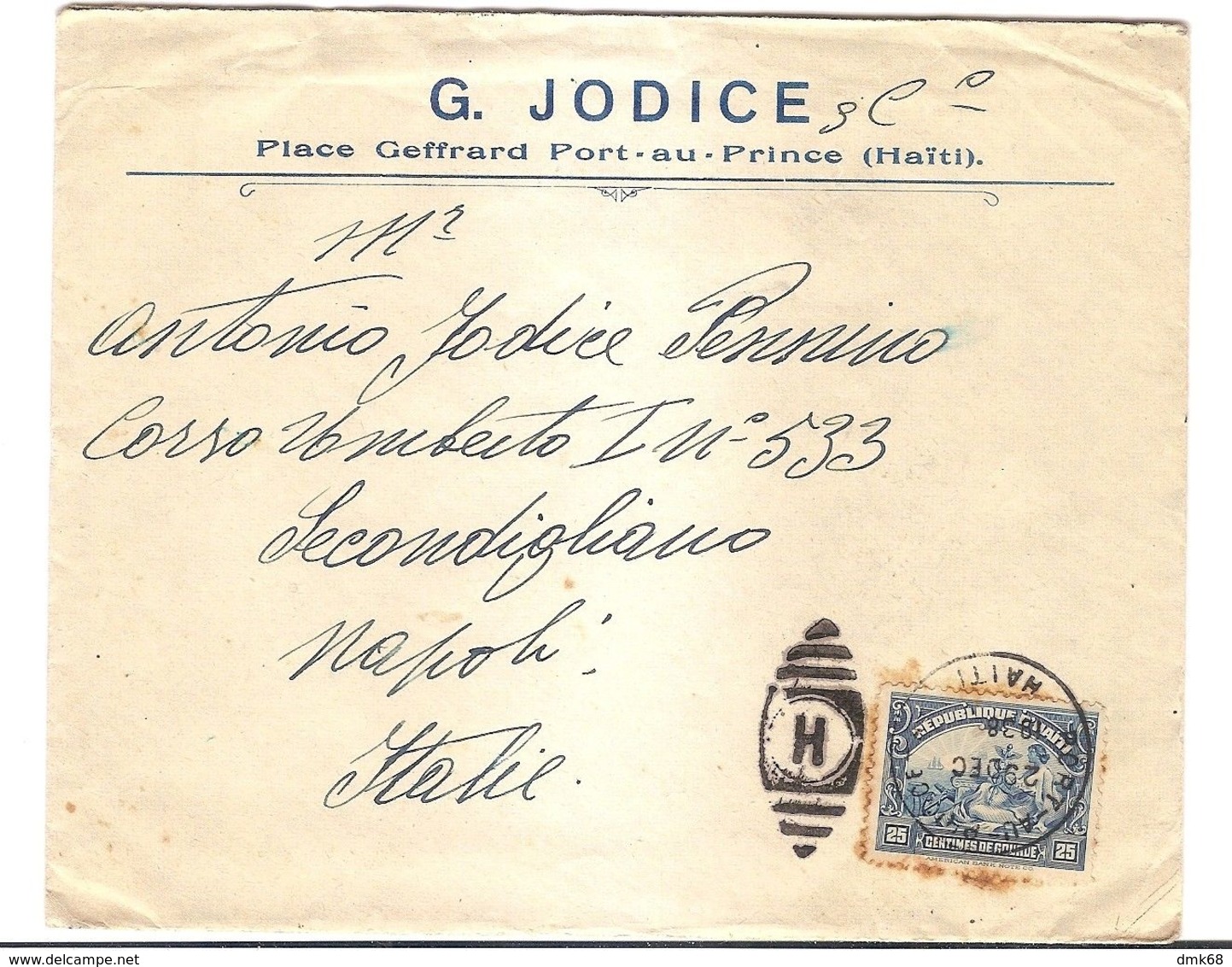 HAITI - COVER TO ITALY - POSTMARK '' H '' - STAMP- 1938 - Haiti