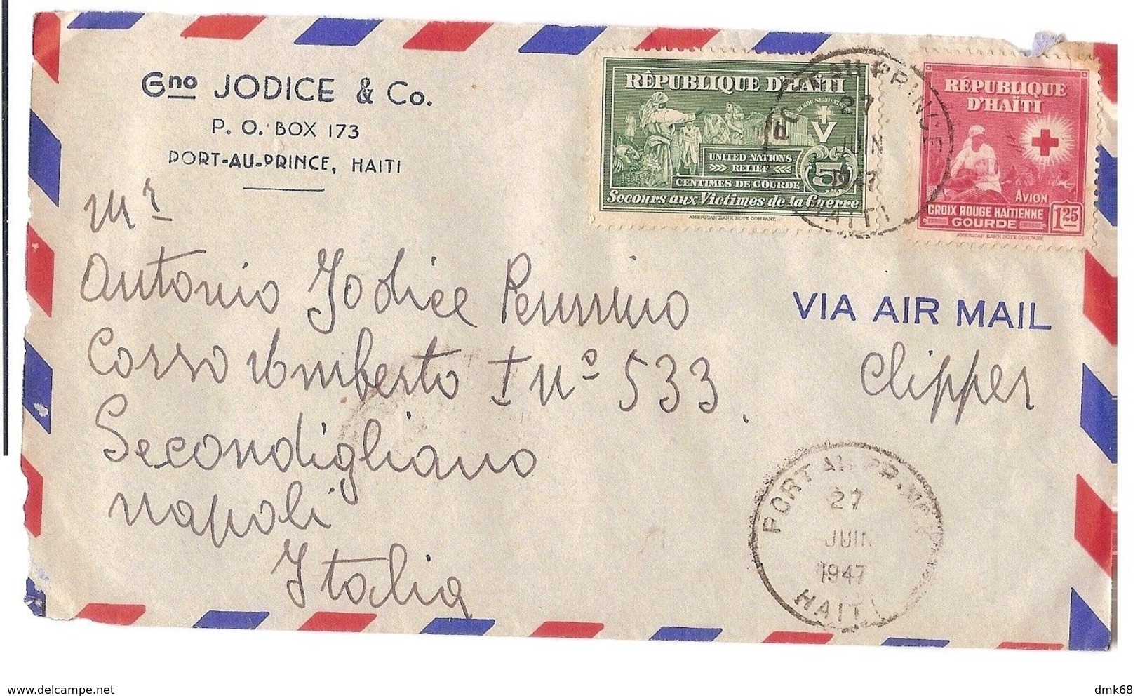 HAITI - AIR MAIL COVER TO ITALY - STAMPS - 1947 - Haïti