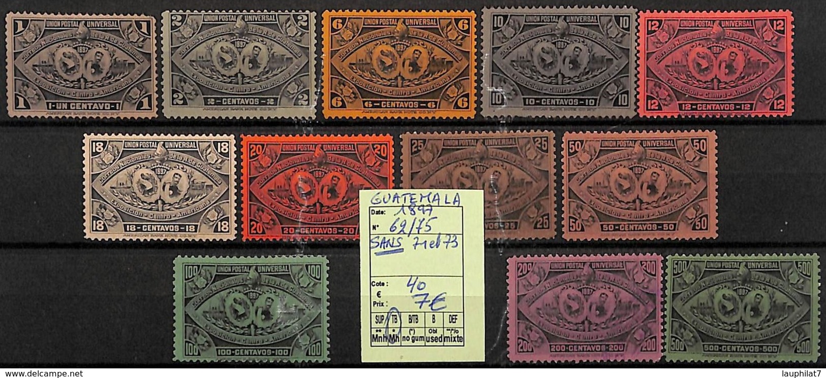 [822531]Guatemala 1897 - N° 62/75 Sans 71 Et 73, Archéologie - Guatemala