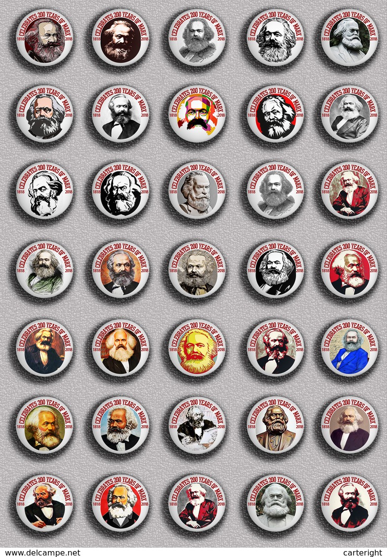 35 X Karl Marx 200 Years BADGE BUTTON PIN SET 3 (1inch/25mm Diameter) - Berühmte Personen