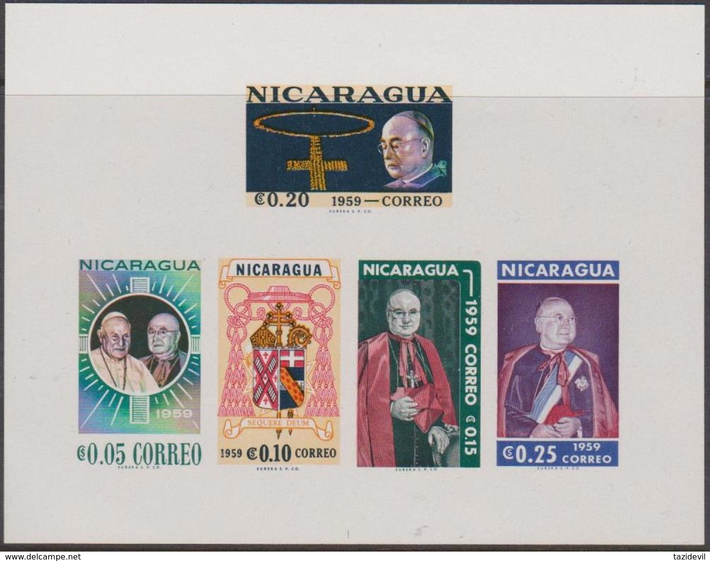 NICARAGUA - 1959 IMPERF Pope Souvenir Sheet. Scott 823. MNH ** - Nicaragua