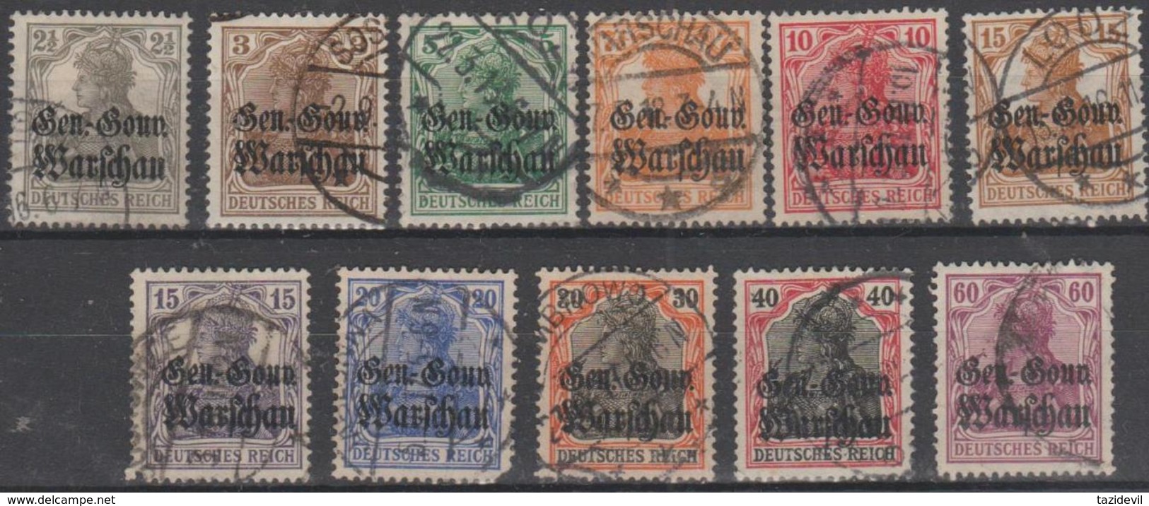 POLAND - 1916-17 German Occupation Set Of 11. Scott N6-16. Used - Occupations