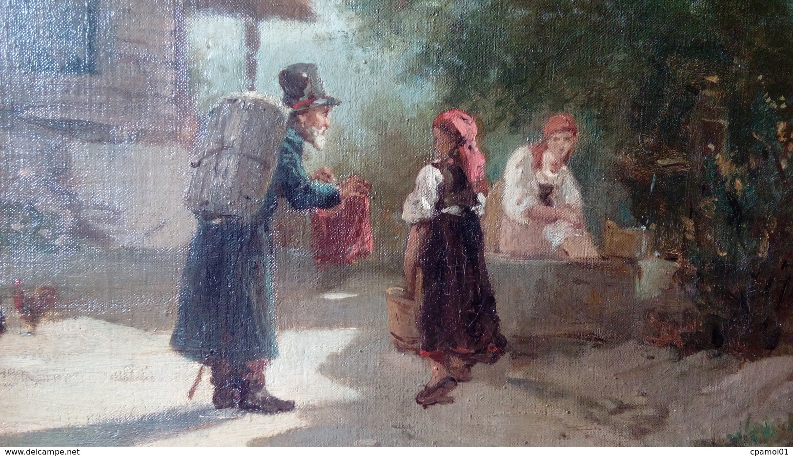 TABLEAU LE COLPORTEUR , PAR ALFRED DUMONT 1828-1894 , GENÈVE SUISSE
