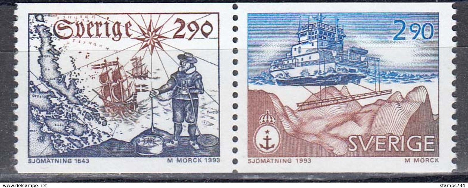 Schweden 1993 - 350 Jahre Hydrographische Vermessung, Mi-Nr. 1797/98, MNH** - Neufs