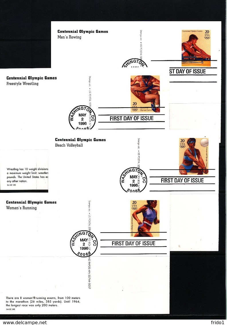 USA 1996 Olympic Games Atlanta - 100 Years Of Olympic Games 4x Postal Stationery Postcard FDC - Sommer 1996: Atlanta