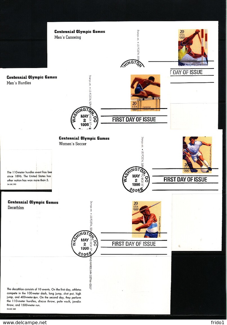 USA 1996 Olympic Games Atlanta - 100 Years Of Olympic Games 4x Postal Stationery Postcard FDC - Summer 1996: Atlanta
