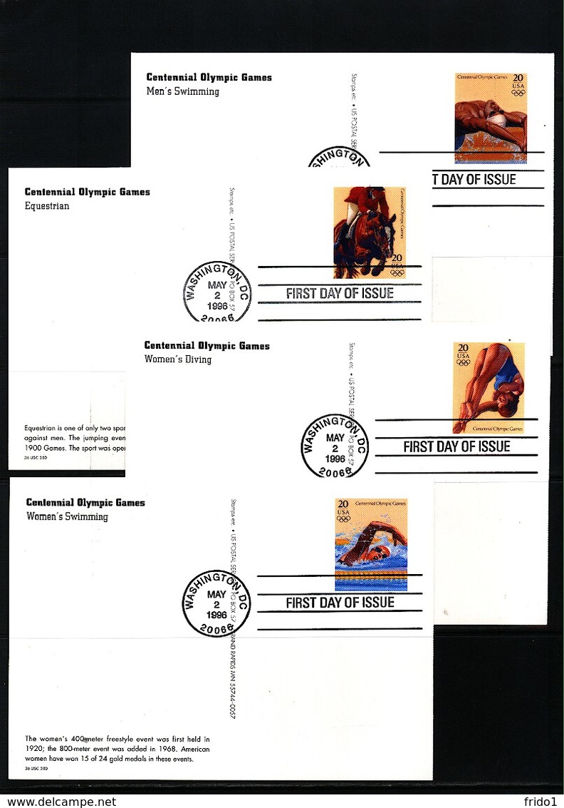 USA 1996 Olympic Games Atlanta - 100 Years Of Olympic Games 4x Postal Stationery Postcard FDC - Sommer 1996: Atlanta