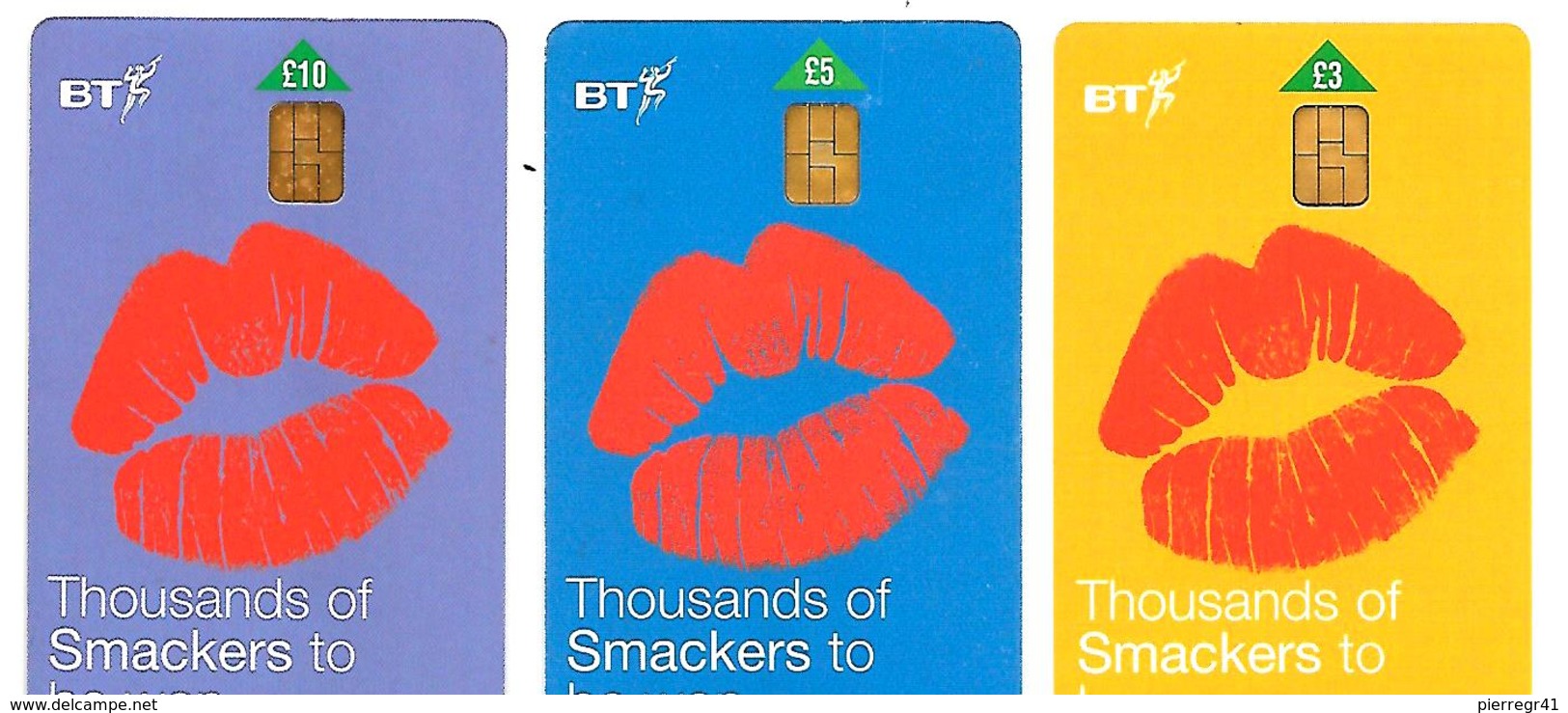 3-CARTES+PUCE-BRITISH TELECOM-2002--3£/5£/10£-SERIE-BAISERS-UTIL-TBE- - Colecciones