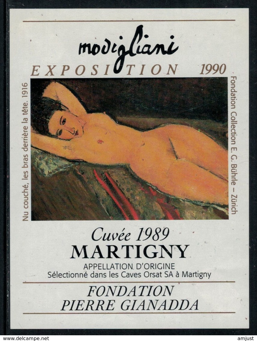 Rare // Etiquette De Vin // Art-Peinture-Tableau-sculpture // Martigny, Modigliani, Fondation Gianadda - Art
