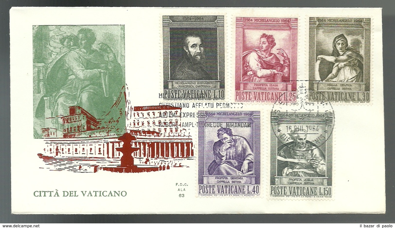 REF 49 - FDC ALA - 4° CENTENARIO DELLA MORTE DI MICHELANGELO BUONARROTI - 16.6.1964 - FDC