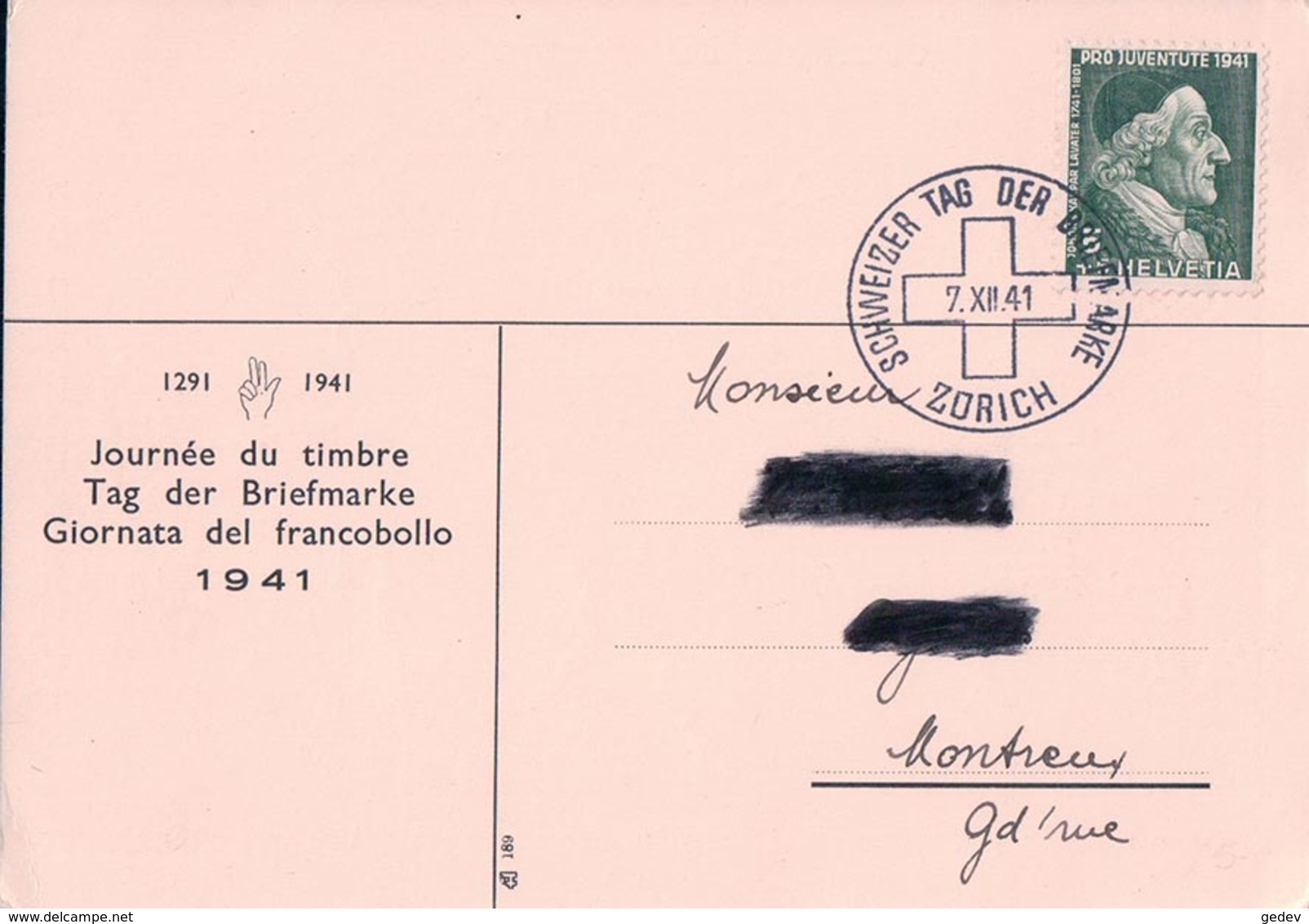 Zürich, Jounée Du Timbre 1941 (7.12.1941) - Marcophilie