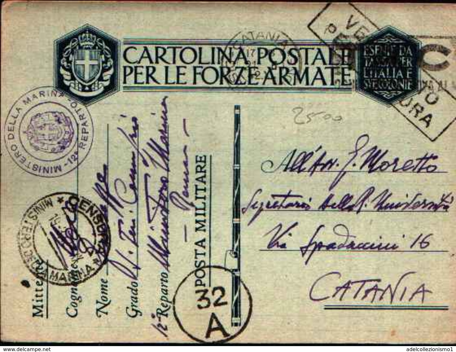 71197) INTERO POSTALE IN FRANCHIGIA MILITARE CON MOTTO-CON BOLLO MINISTERO MARINA MILITARE 18-3-42 - Entero Postal